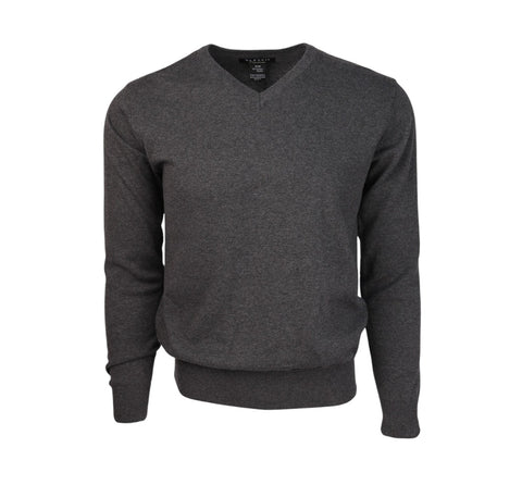 Men's Marquis Solid Gray V-Neck Sweater Shirt | Cotton
