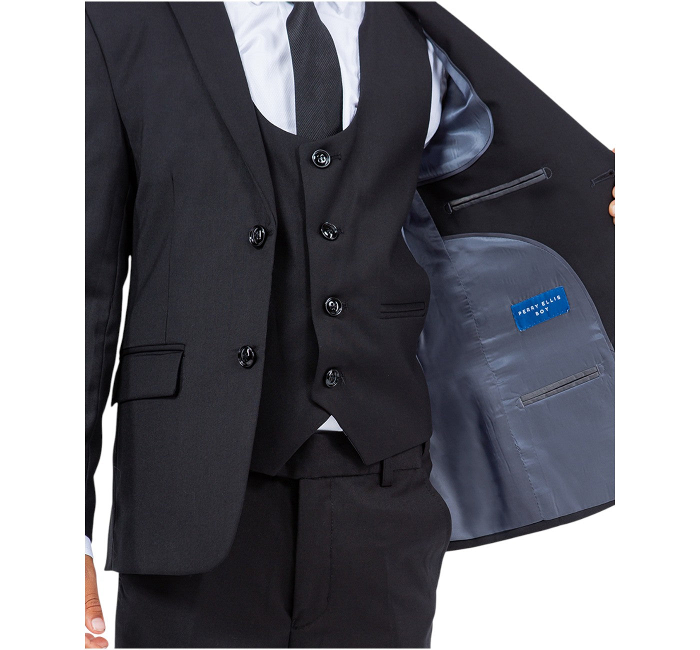 Boys Perry Ellis Solid Black 5-Piece Suit (Slim Fit Stretch)