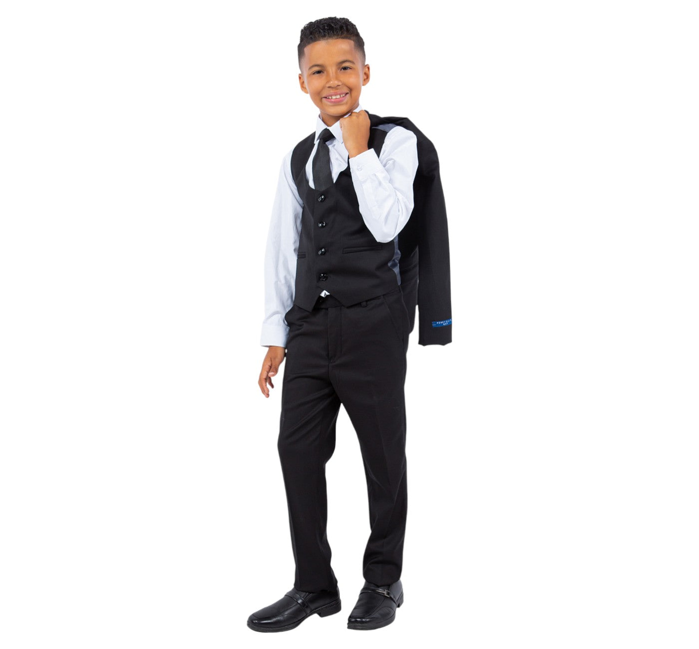 Boys Perry Ellis Solid Black 5-Piece Suit (Slim Fit Stretch)