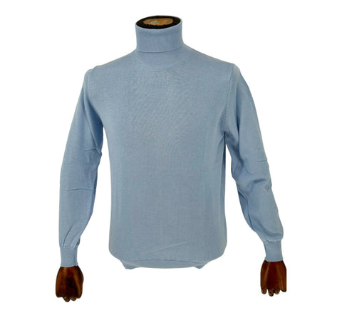 Men's Light Blue Cotton Blend Turtle Neck Sweater Shirt