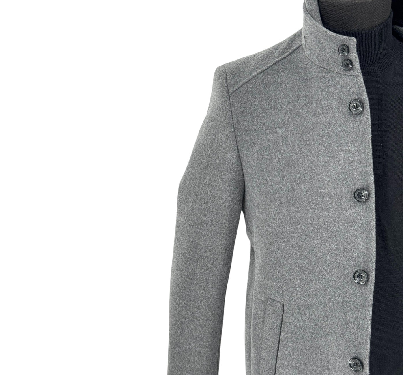 Men’s Light Charcoal Gray Pea Coat | Cashmere Blend Fur Hood