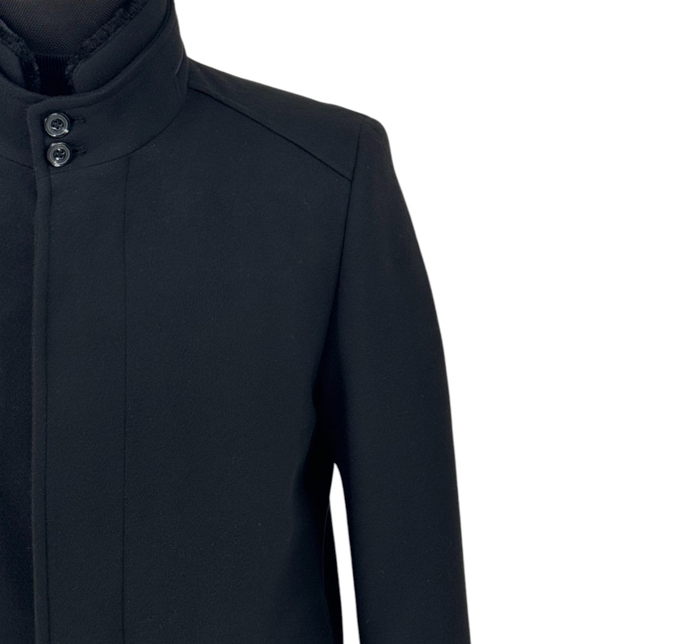 Men’s Cashmere Blend Pea Coat with Fur Hood Zip