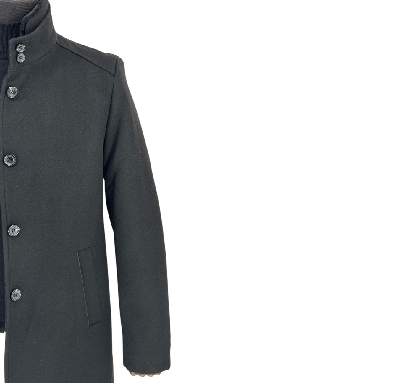 Men’s Cashmere Blend Pea Coat with Fur Hood Zip