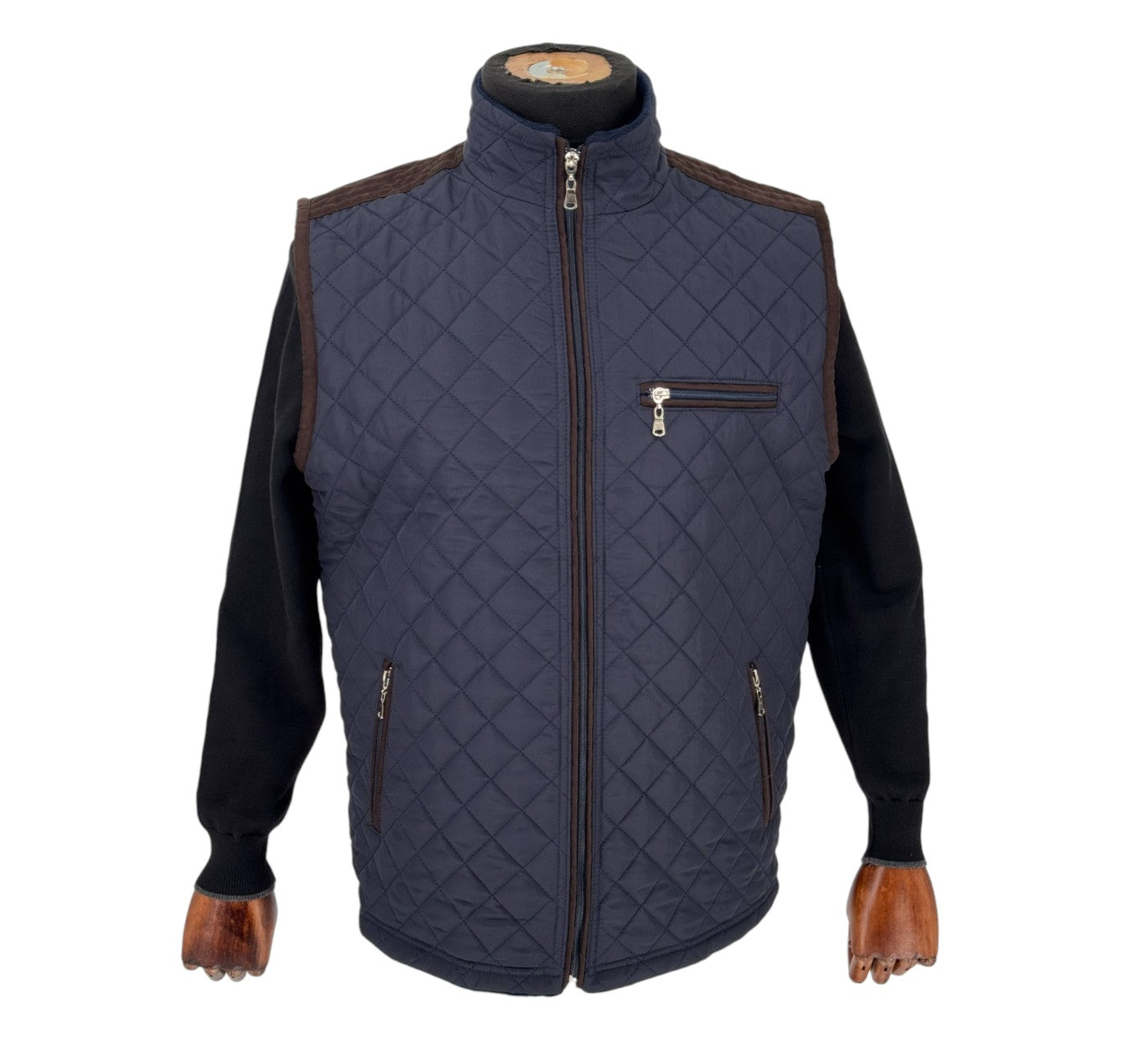 Navy Brown Zip Up Lightweight Puffer Vest for Men