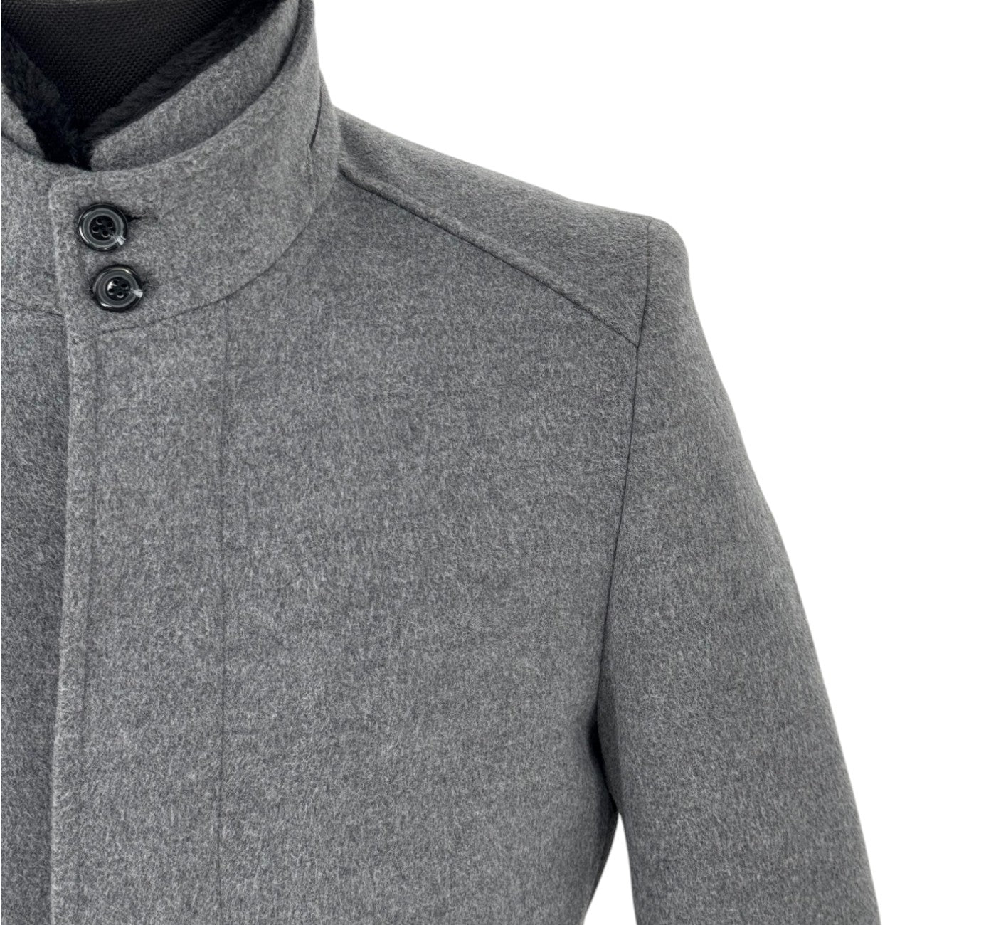 Men’s Light Charcoal Gray Pea Coat | Cashmere Blend Fur Hood