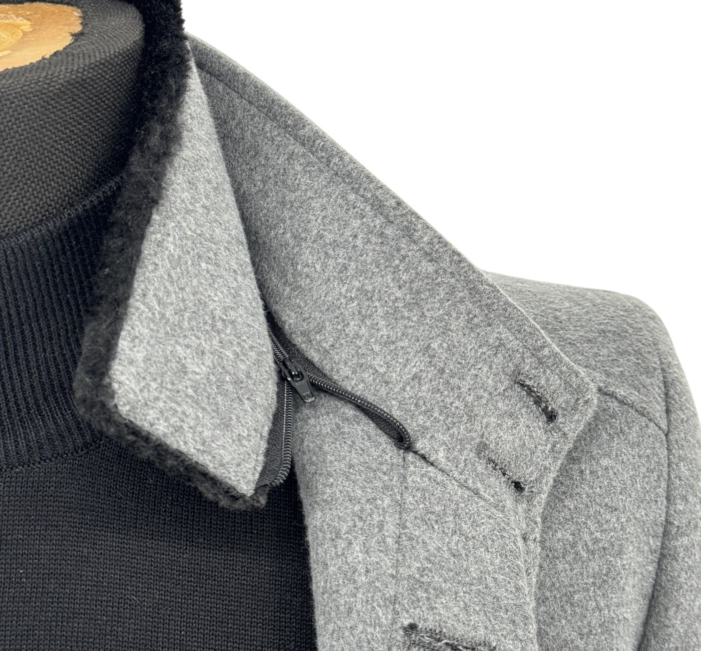 Men’s Light Charcoal Gray Pea Coat | Cashmere Blend Fur Hood
