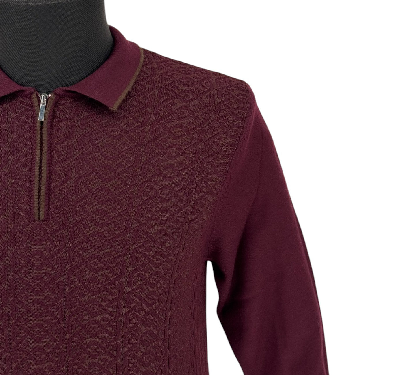 Rafanelli Modern Fit Wool Zip Polo Shirt Burgundy Blue