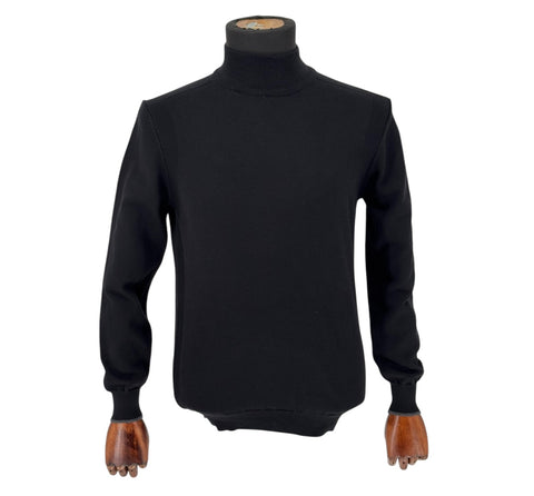 Men's Black Cotton Blend Mockneck Sweater Shirt