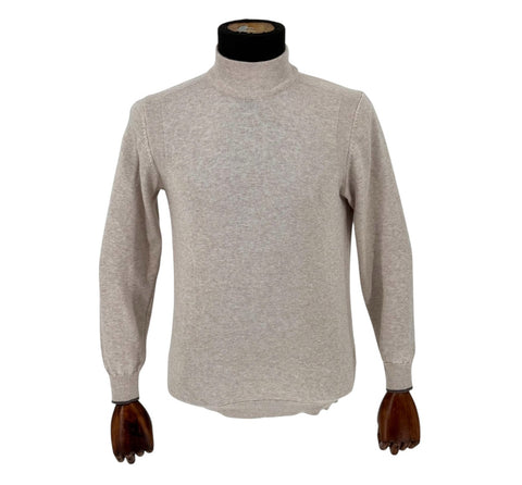 Men's Cream Cotton Blend Mockneck Sweater Shirt