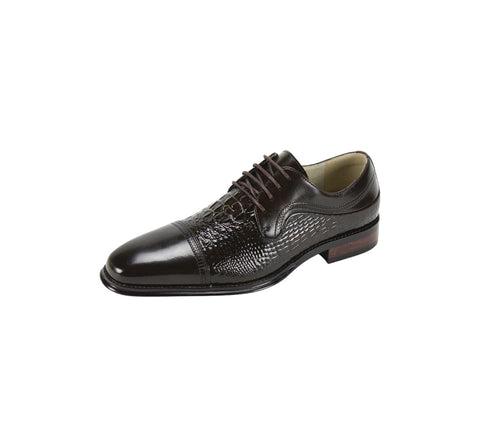 Men's Giovanni Charcoal Brown Crocodile Leather Oxfords