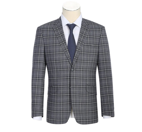 Men’s Gray/White Check Renoir 2-Piece Suit Notch Lapel