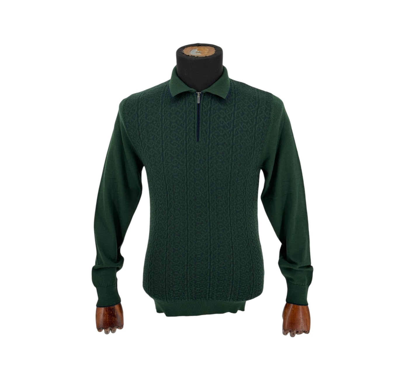 Men’s Green Blue Polo Shirt Long Sleeve Wool Modern Fit Rafanelli