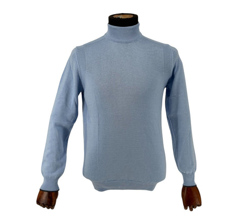 Men's Light Blue Cotton Blend Mockneck Sweater Shirt