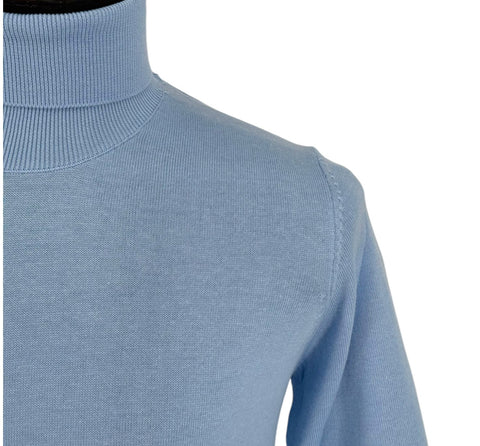 Men's Light Blue Cotton Blend Turtle Neck Sweater Shirt