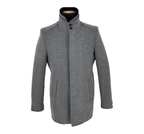 Men’s Light Charcoal Gray Pea Coat | Cashmere Blend Fur Hood