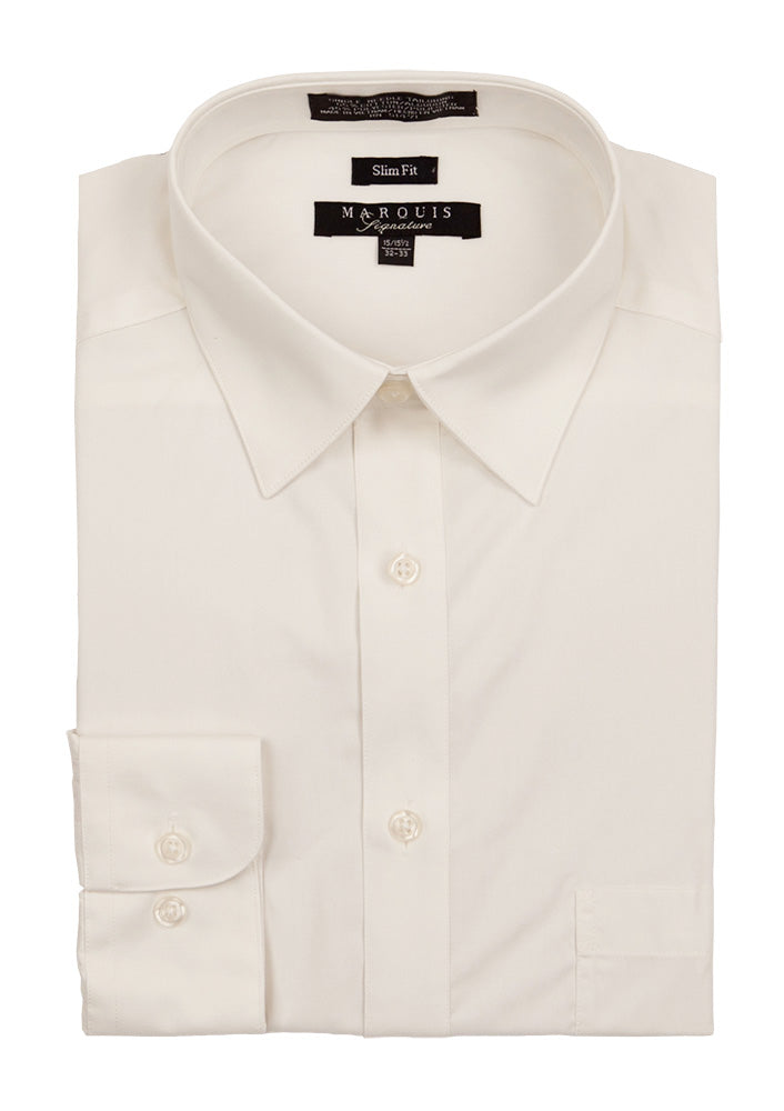 Men's Marquis Signature Solid Cream Dress Shirt (Cotton Blend/Slim Fit) 17 1/2 / 36-37 Men's Marquis Signature Solid Cream Dress Shirt (Cotton Blend/Slim Fit) 17 1/2 / 36-37