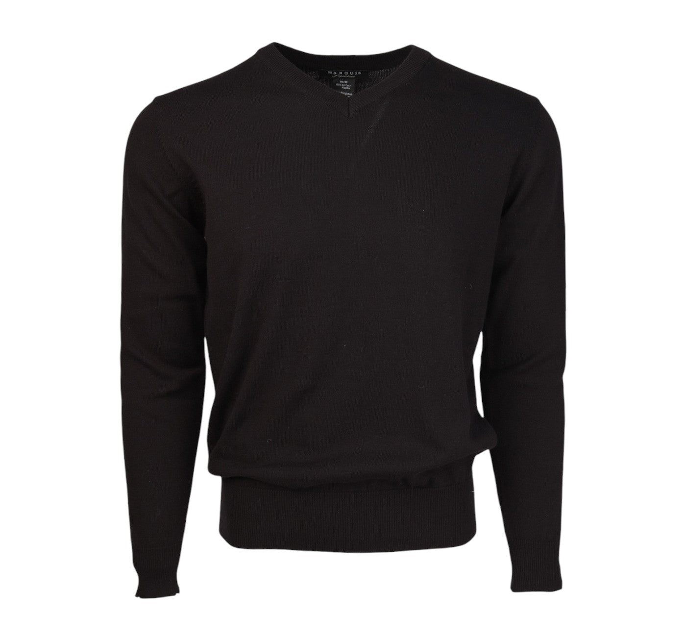 Men's Marquis Solid Black V-Neck Sweater Shirt (Cotton)