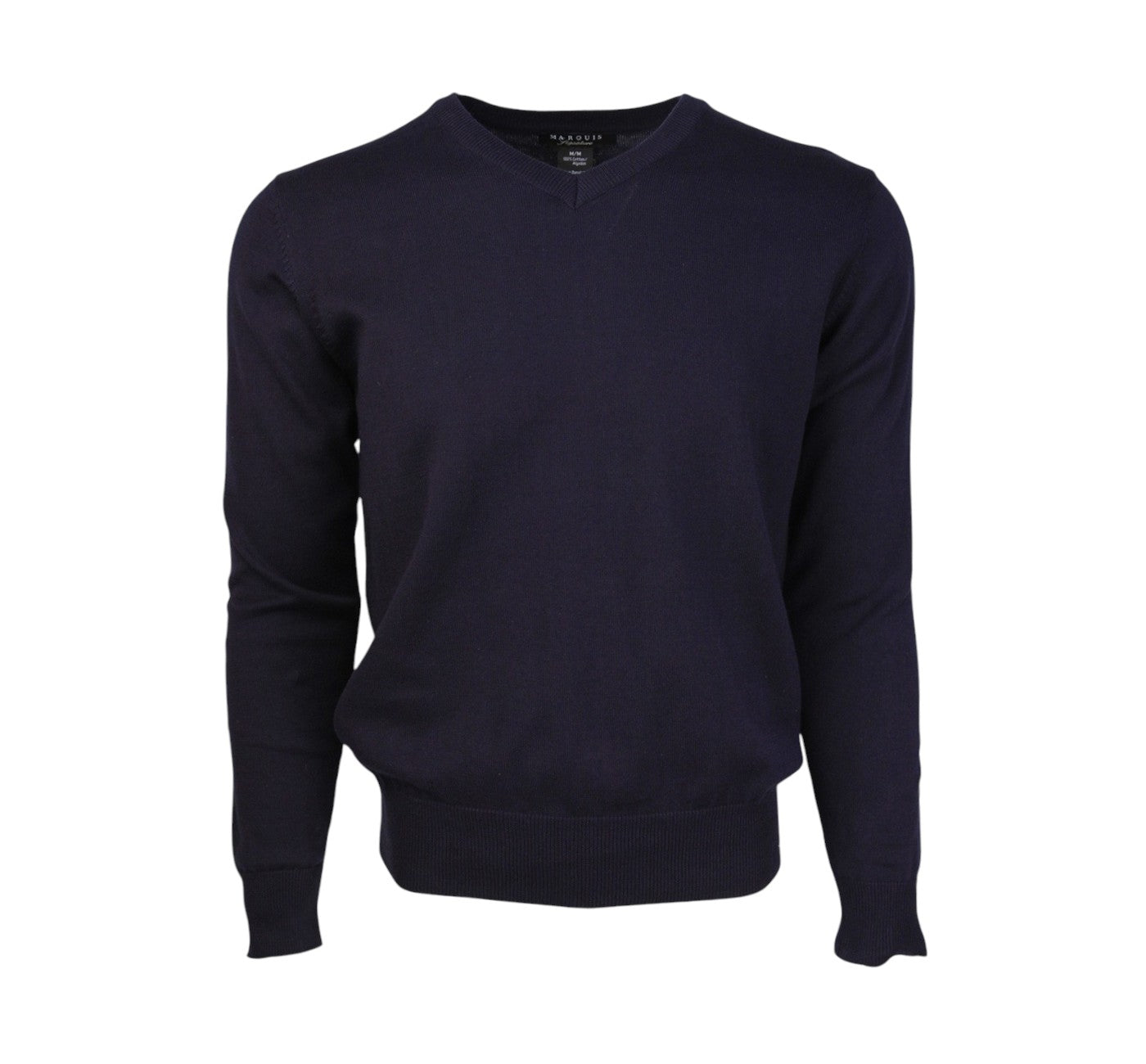 Men's Marquis Solid Navy Blue V-Neck Sweater Shirt (Cotton)