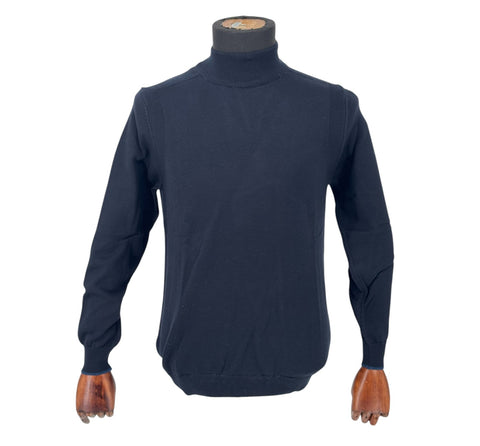 Men's Navy Blue Cotton Blend Mockneck Sweater Shirt