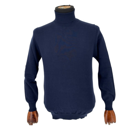 Men's Navy Blue Cotton Blend Turtle Neck Sweater Shirt