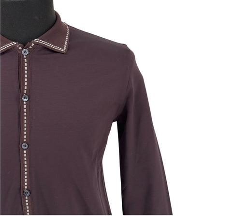 Men’s Rafanelli Milano Brown Solid Button Up Casual Shirt Modern Fit