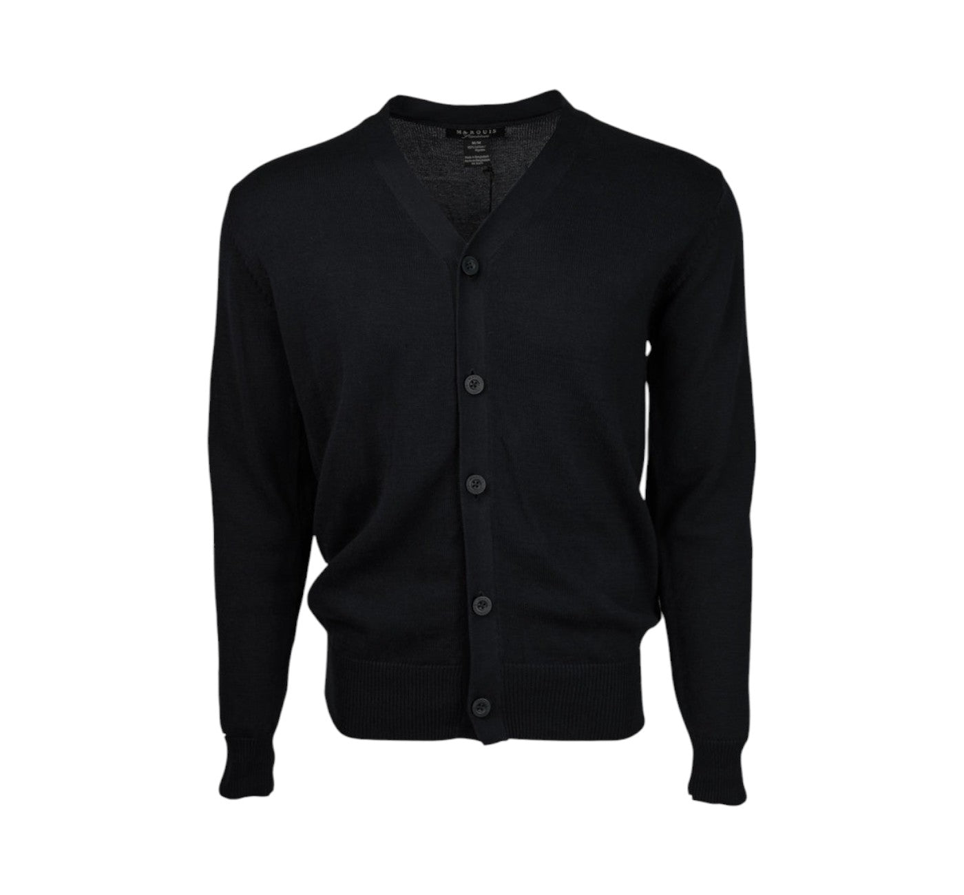 Men's Solid Black Button Cardigan Sweater Shirt (Cotton)
