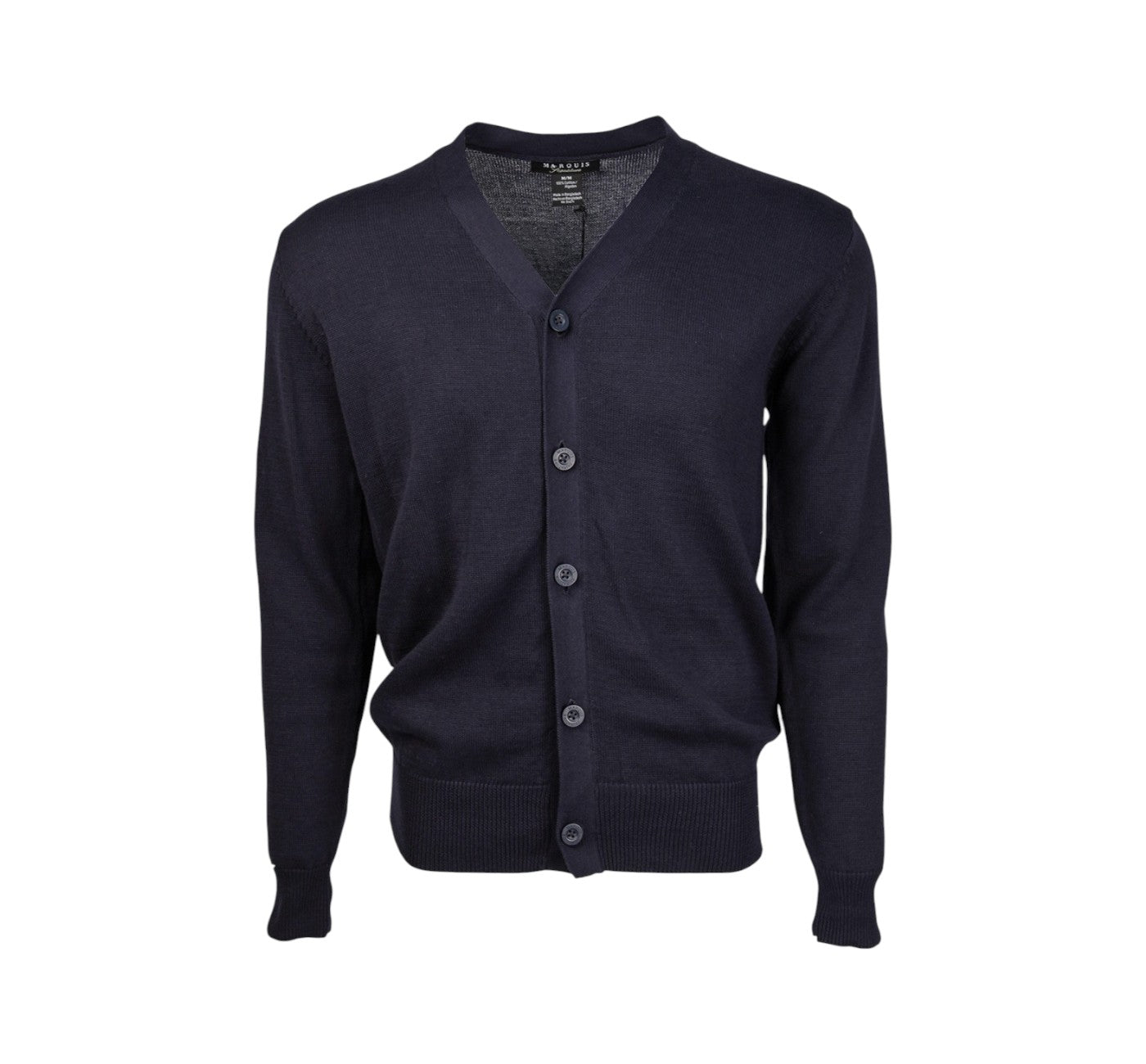 Men's Solid Navy Blue Button Cardigan Sweater Shirt (Cotton)