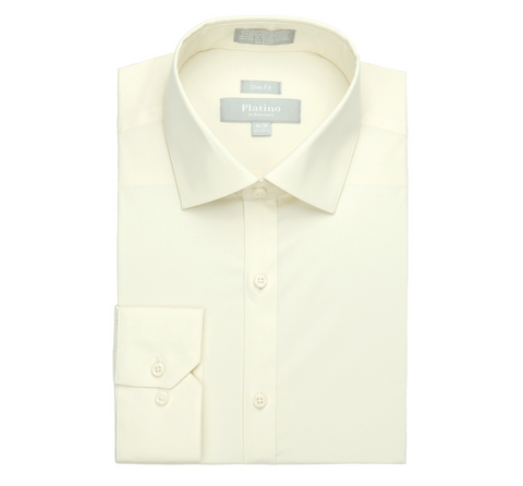 Platino De Marquis Men’s Slim Fit Ivory Stretch Dress Shirt