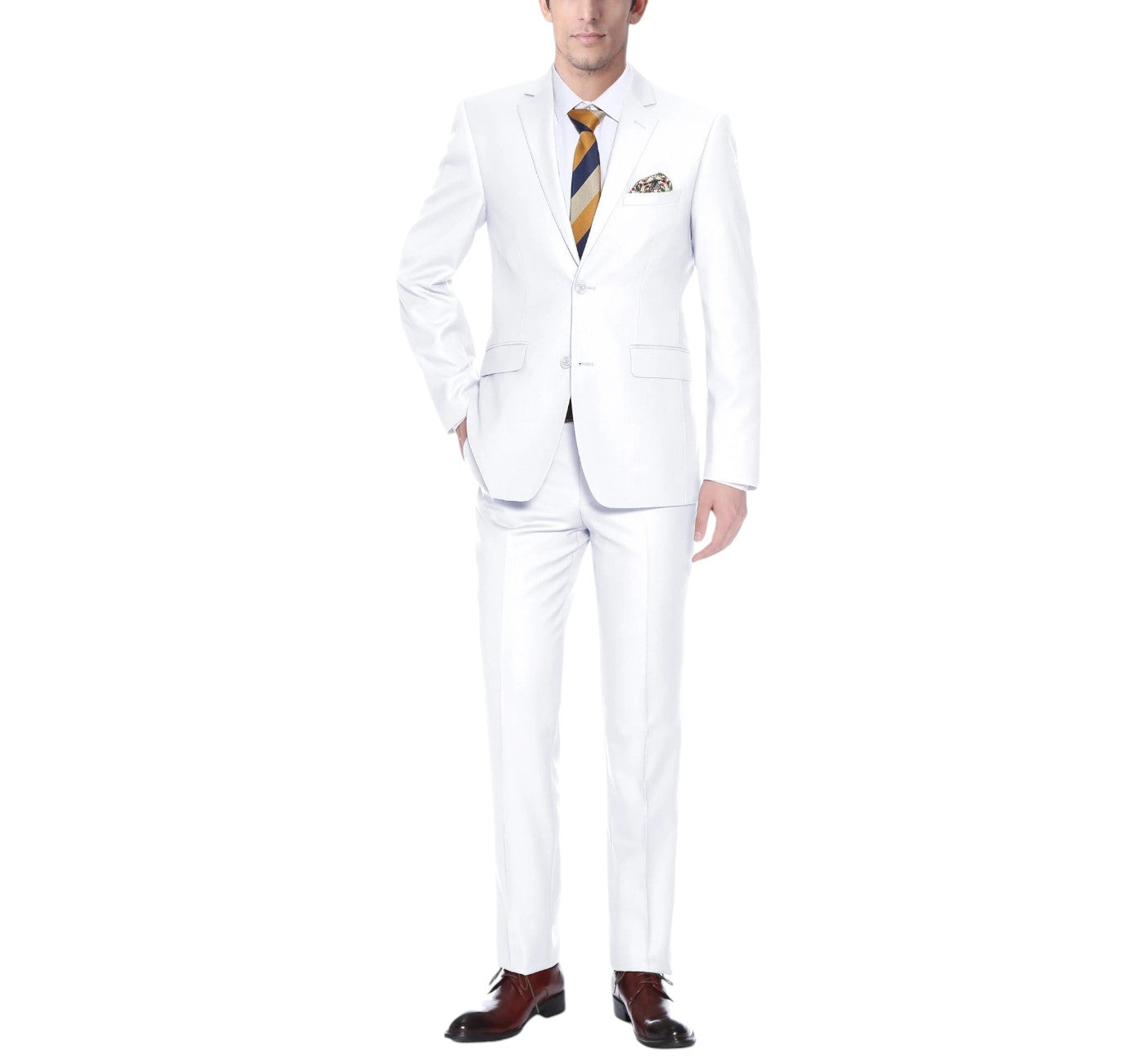 Men's White 2-Piece Single Breasted Notch Lapel Classic Fit Renoir Suit