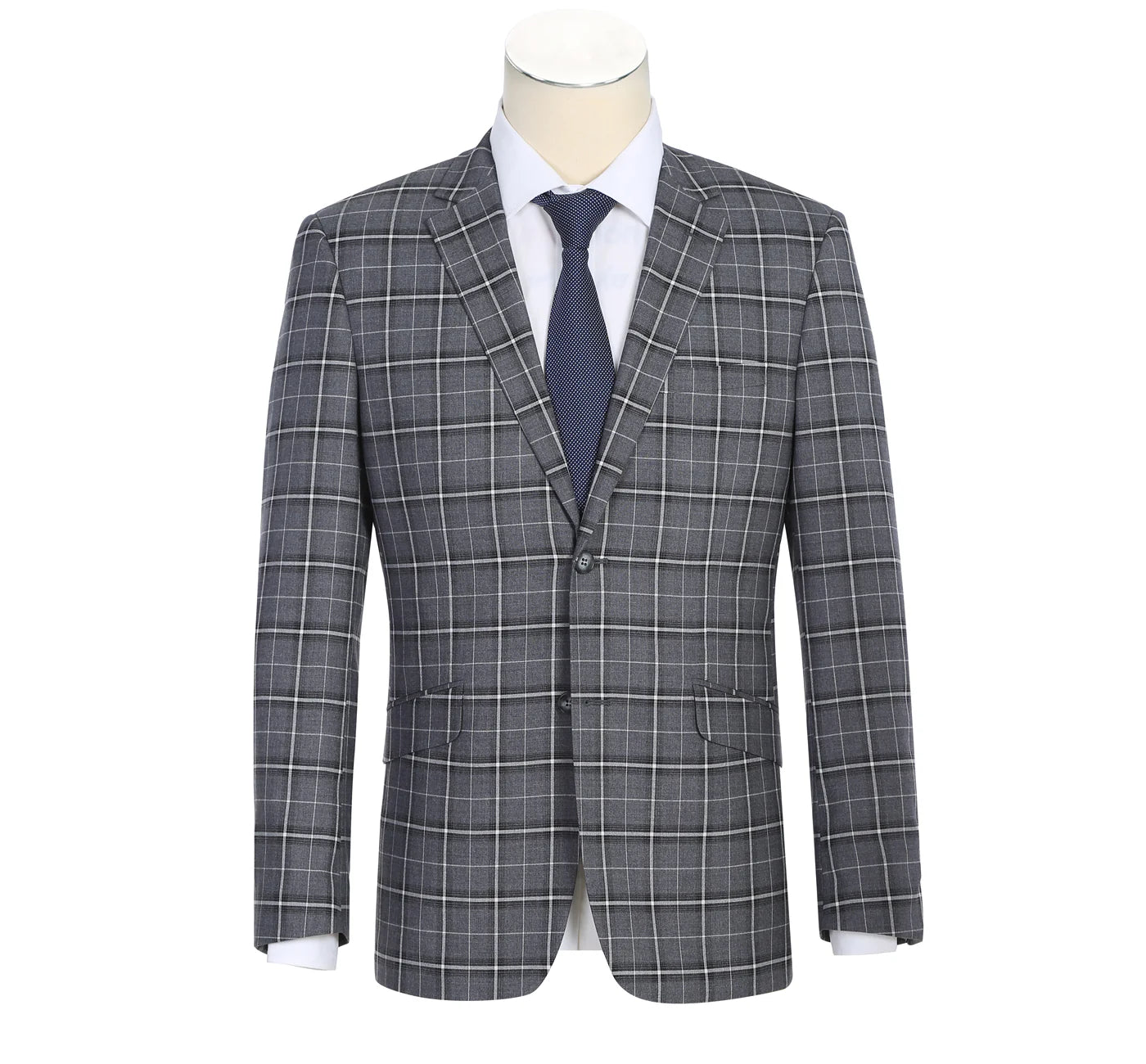 Men's Gray/White Check 2-Piece Single Breasted Notch Lapel Classic Fit Renoir Suit