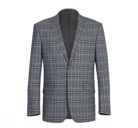 Men's Gray/White Check 2-Piece Single Breasted Notch Lapel Classic Fit Renoir Suit