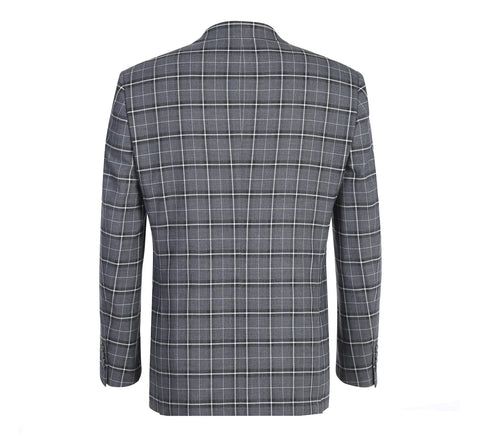 Men's Gray/White Check 2-Piece Single Breasted Notch Lapel Classic Fit Renoir Suit