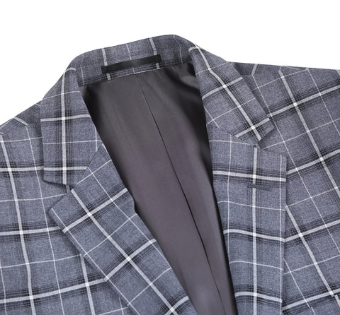 Men's Gray/White Check 2-Piece Single Breasted Notch Lapel Classic Fit Renoir Suit