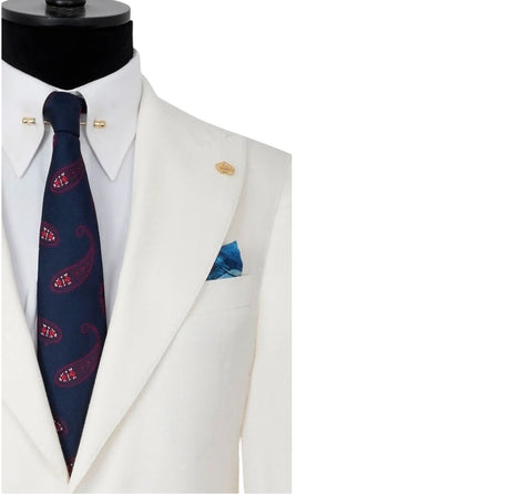 Men's Two Button Peak Lapel Solid White Efendi 1881 Sport Jacket (Slim Fit/Linen & Cotton Blend)