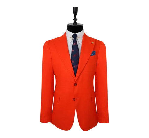 Men's Two Button Peak Lapel Solid Orange Efendi 1881 Sport Jacket (Slim Fit/Linen Blend)