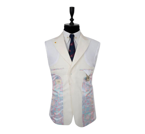 Men's Two Button Peak Lapel Solid White Efendi 1881 Sport Jacket (Slim Fit/Linen & Cotton Blend)