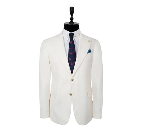 Men's Two Button Peak Lapel Solid White Efendi 1881 Sport Jacket (Slim Fit/Linen & Cotton Blend)