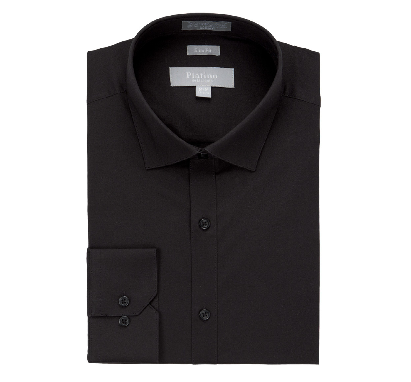 Men's Platino de Marquis Solid Stretch Black Dress Shirt (Spandex Blend/Slim Fit) 16 1/2 / 36-37 Men's Platino de Marquis Solid Stretch Black Dress Shirt (Spandex Blend/Slim Fit) 16 1/2 / 36-37