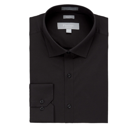 Men's Platino de Marquis Solid Stretch Black Dress Shirt (Spandex Blend/Slim Fit) 18 1/2 / 36-37