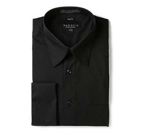 Men's Marquis Solid Black French Cuff Dress Shirt (Cotton Blend/Slim Fit)