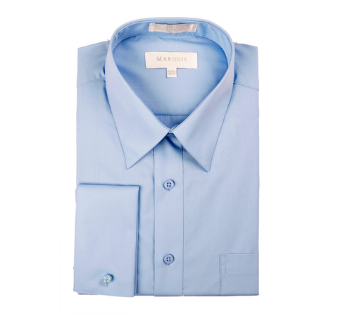 Men's Marquis Solid Light Blue French Cuff Dress Shirt (Cotton Blend/Slim Fit)