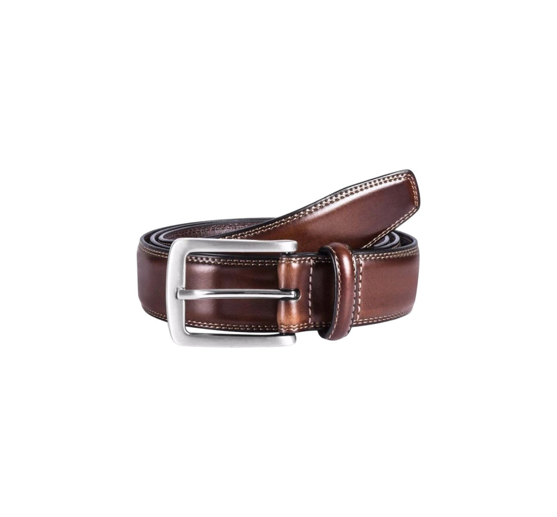 Brown Stitched Leather Belt for Men by Valentini