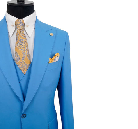 Men's Sky Blue Efendi 1881 3-Piece Suit | Slim Fit Wool