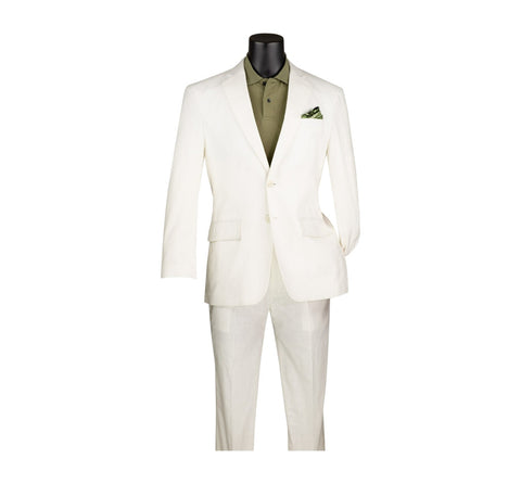 Men's White 2-Piece Vinci Linen Suit W/ Adjustable Waistband (Modern Fit)