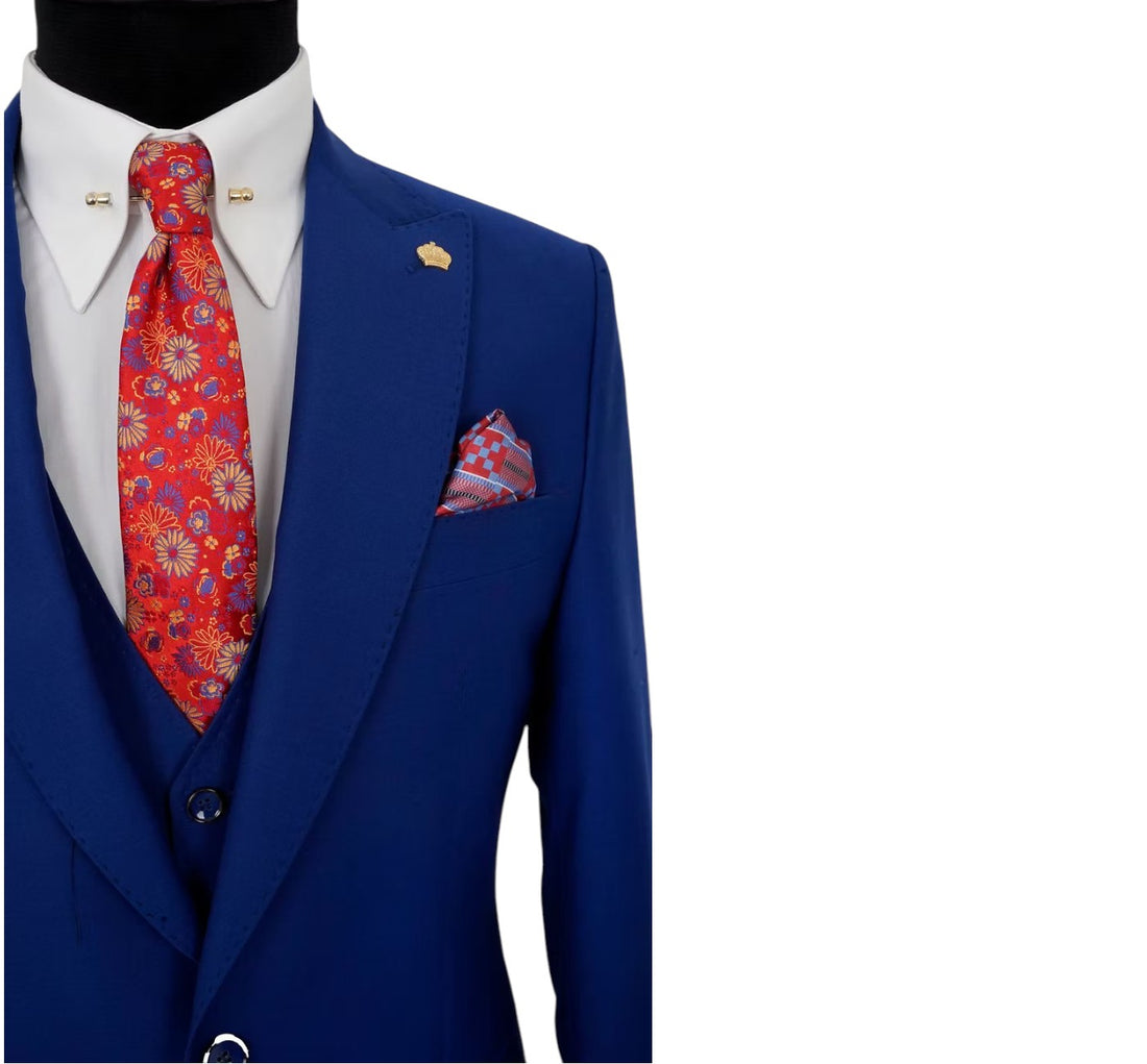 Men’s Efendi 1881 Royal Blue One-Button 3 Piece Suit Slim Fit