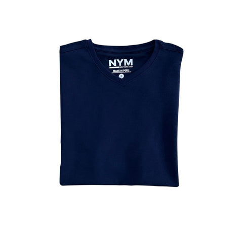 Men's Short Sleeve Cotton V-Neck Navy Blue T-Shirt