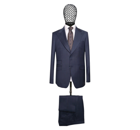 Navy Blue Pinstripe Slim Fit Suit | 2-Piece Peak Lapel