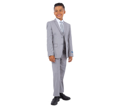 Boys Perry Ellis Solid Light Grey 5-Piece Suit (Slim Fit Stretch)
