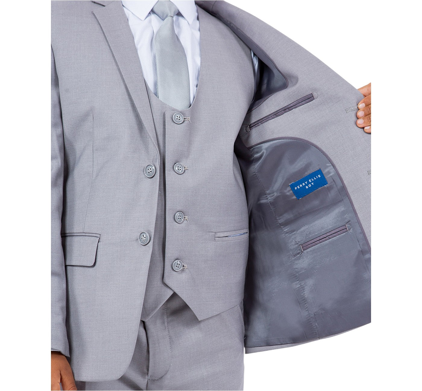 Boys Perry Ellis Solid Light Grey 5-Piece Suit (Slim Fit Stretch)