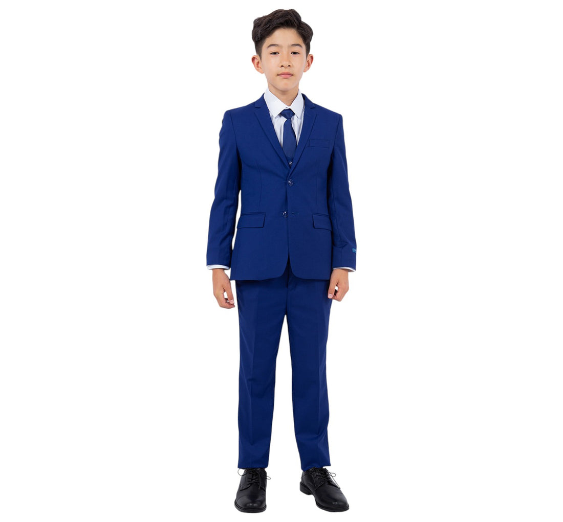 Boys Perry Ellis Solid Royal Blue 5-Piece Suit (Slim Fit Stretch)